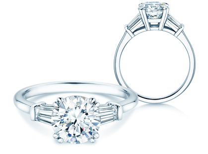 Engagement ring Round Brilliant Tapered Baguette  in platinum