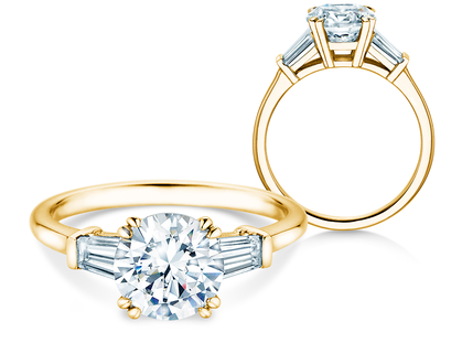 Engagement ring Round Brilliant Tapered Baguette  in yellow gold