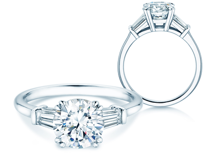 Engagement ring Round Brilliant Tapered Baguette  in platinum