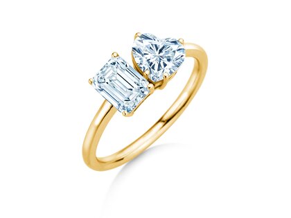 Engagement ring Toi et Moi Emerald & Heart  in 9K yellow gold with lab-grown diamonds 0.40ct E/VS