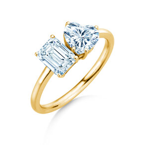 Engagement ring Toi et Moi Emerald & Heart  in 9K yellow gold with lab-grown diamonds 0.40ct E/VS