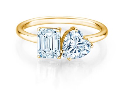 Engagement ring Toi et Moi Emerald & Heart  in 9K yellow gold with lab-grown diamonds 0.40ct E/VS