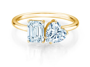 Engagement ring Toi et Moi Emerald & Heart  in 9K yellow gold with lab-grown diamonds 0.40ct E/VS
