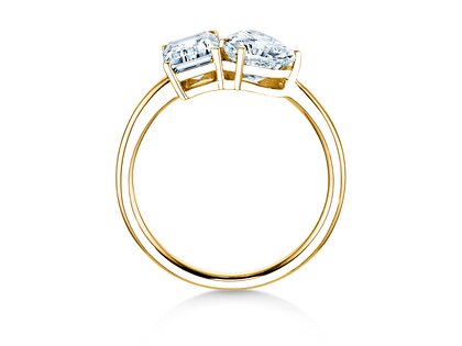 Engagement ring Toi et Moi Emerald & Heart  in 9K yellow gold with lab-grown diamonds 0.40ct E/VS
