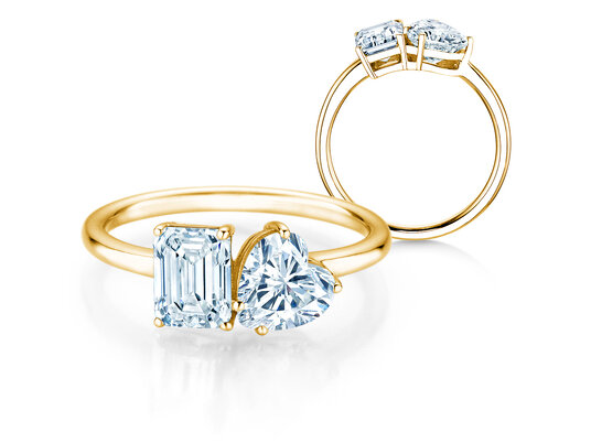 Engagement ring Toi et Moi Emerald & Heart Lab-grown diamond