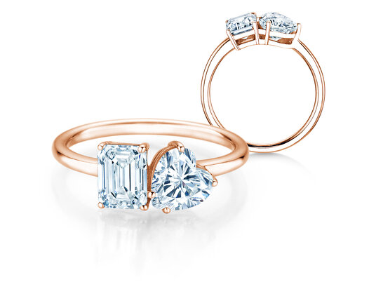 Engagement ring Toi et Moi Emerald & Heart Lab-grown diamond