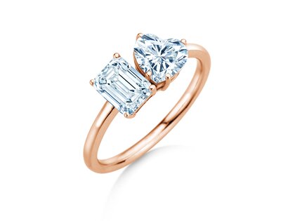 Engagement ring Toi et Moi Emerald & Heart  in 9K rosé gold with lab-grown diamonds 1.20ct E/VS