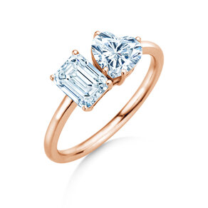 Engagement ring Toi et Moi Emerald & Heart  in 9K rosé gold with lab-grown diamonds 1.20ct E/VS