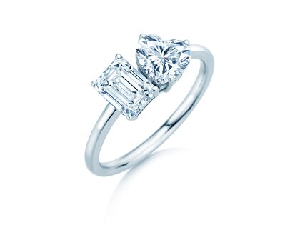 Engagement ring Toi et Moi Emerald & Heart  in 14K white gold with lab-grown diamonds 0.40ct E/VS