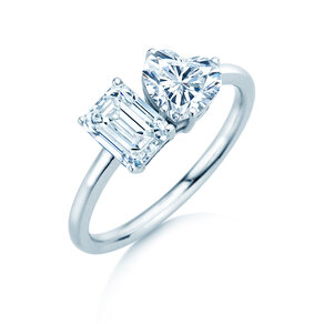 Engagement ring Toi et Moi Emerald & Heart  in 14K white gold with lab-grown diamonds 0.40ct E/VS