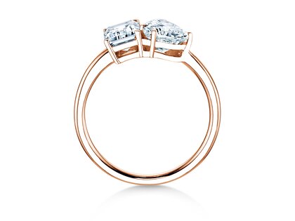 Engagement ring Toi et Moi Emerald & Heart  in 9K rosé gold with lab-grown diamonds 1.20ct E/VS