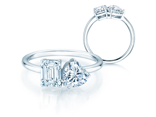 Engagement ring Toi et Moi Emerald & Heart Lab-grown diamond