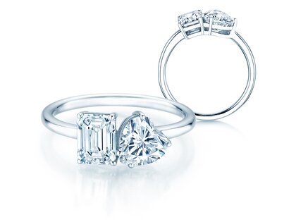 Engagement ring Toi et Moi Emerald & Heart  in 14K white gold with lab-grown diamonds 0.40ct E/VS