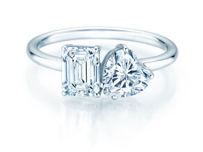 Engagement ring Toi et Moi Emerald & Heart  in 14K white gold with lab-grown diamonds 0.40ct E/VS