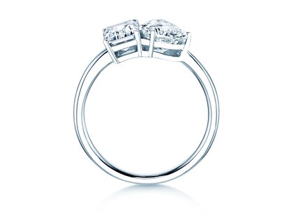 Engagement ring Toi et Moi Emerald & Heart  in 14K white gold with lab-grown diamonds 0.40ct E/VS
