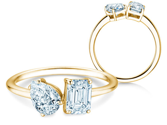 Engagement ring Toi et Moi Pear & Emerald Lab-grown diamond