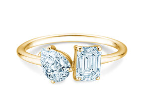 Engagement ring Toi et Moi Pear & Emerald in 9K yellow gold with lab-grown diamonds 0.30ct E/VS