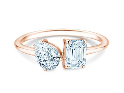 Engagement ring Toi et Moi Pear & Emerald in 9K rosé gold with lab-grown diamonds 0.30ct E/VS