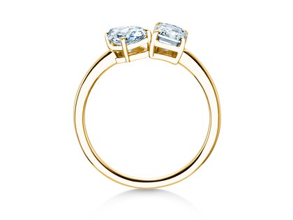 Engagement ring Toi et Moi Pear & Emerald in 9K yellow gold with lab-grown diamonds 0.30ct E/VS