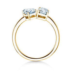 Engagement ring Toi et Moi Pear & Emerald in 9K yellow gold with lab-grown diamonds 0.30ct E/VS