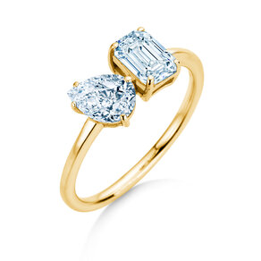 Engagement ring Toi et Moi Pear & Emerald in 9K yellow gold with lab-grown diamonds 0.30ct E/VS