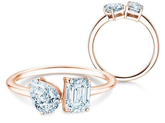 Engagement ring Toi et Moi Pear & Emerald Lab-grown diamond