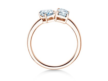 Engagement ring Toi et Moi Pear & Emerald in 9K rosé gold with lab-grown diamonds 0.30ct E/VS
