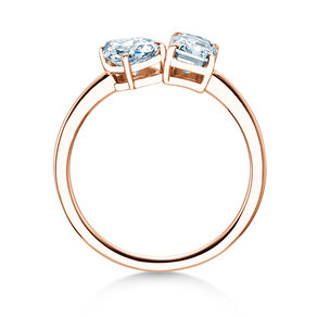 Engagement ring Toi et Moi Pear & Emerald in 9K rosé gold with lab-grown diamonds 0.30ct E/VS