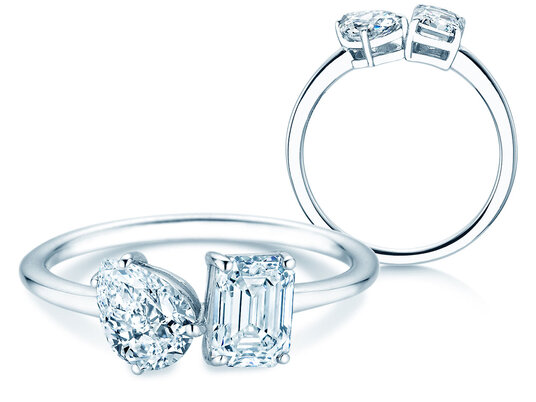 Engagement ring Toi et Moi Pear & Emerald Lab-grown diamond