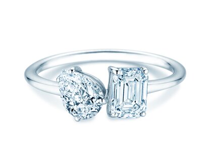 Engagement ring Toi et Moi Pear & Emerald in 9K white gold with lab-grown diamonds 0.30ct E/VS