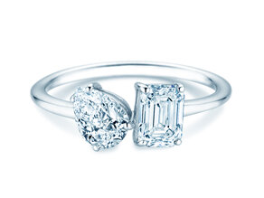 Engagement ring Toi et Moi Pear & Emerald in 9K white gold with lab-grown diamonds 0.30ct E/VS