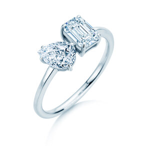 Engagement ring Toi et Moi Pear & Emerald in 9K white gold with lab-grown diamonds 0.30ct E/VS