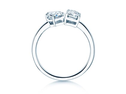 Engagement ring Toi et Moi Pear & Emerald in 9K white gold with lab-grown diamonds 0.30ct E/VS