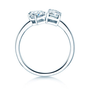 Engagement ring Toi et Moi Pear & Emerald in 9K white gold with lab-grown diamonds 0.30ct E/VS
