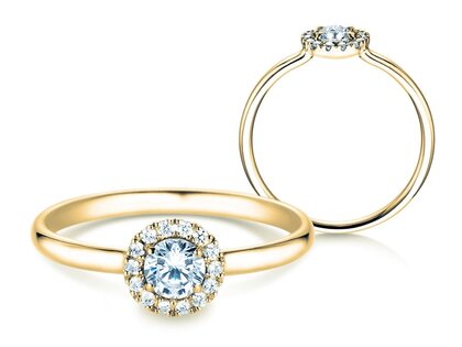 Engagement ring Flower in 18K yellow gold with diamonds 0.33ct G/SI