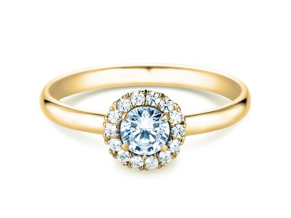 Engagement ring Flower in 14K yellow gold with diamonds 0.49ct G/SI