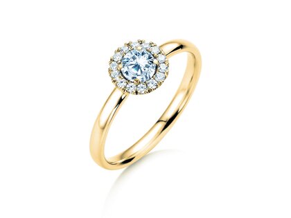 Engagement ring Flower in 14K yellow gold with diamonds 0.49ct G/SI