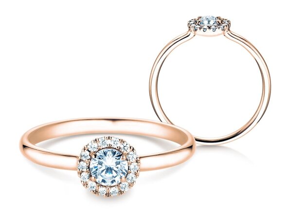 Engagement ring Flower in 18K rosé gold with diamonds 0.33ct G/SI