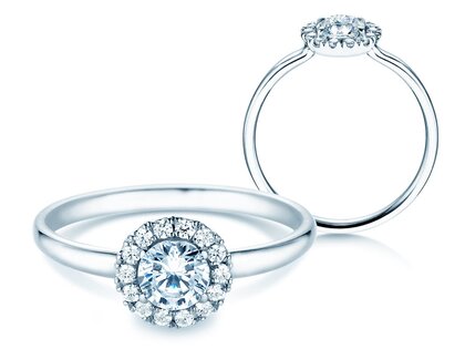 Engagement ring Flower in 18K white gold with diamonds 0.77ct G/SI