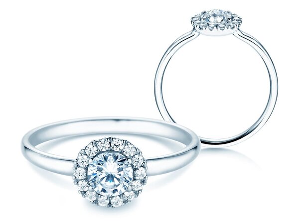 Engagement ring Flower in 18K white gold with diamonds 0.77ct G/SI