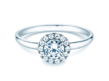 Engagement ring Flower in 18K white gold with diamonds 0.77ct G/SI