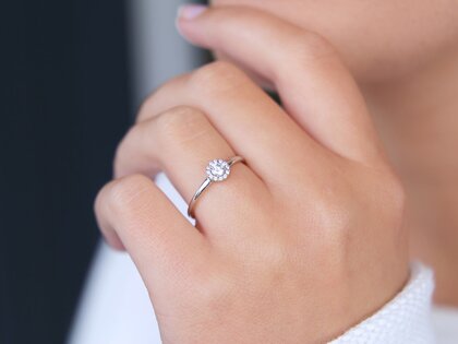 Engagement ring Flower in 14K white gold with diamonds 0.33ct G/SI