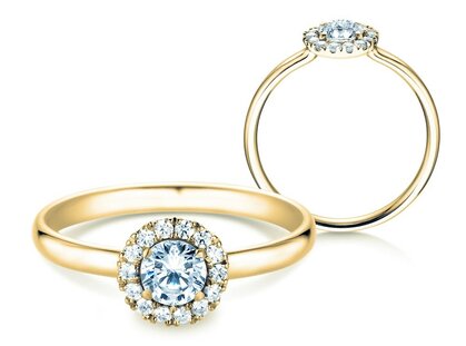 Engagement ring Flower in 18K yellow gold with diamonds 0.49ct