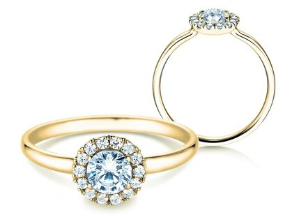 Engagement ring Flower in 14K yellow gold with diamonds 0.59ct