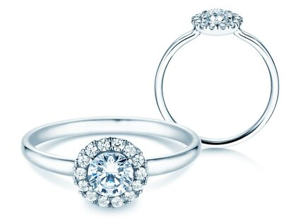 Engagement ring Flower in 14K white gold with diamonds 0.59ct