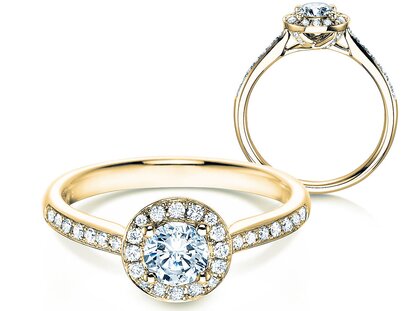 Engagement ring Halo Classic in 18K yellow gold with diamonds 0.78ct G/SI