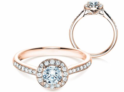 Engagement ring Halo Classic in 18K rosé gold with diamonds 0.78ct G/SI