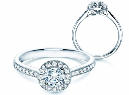 Engagement ring Halo Classic in 18K white gold with diamonds 0.78ct G/SI