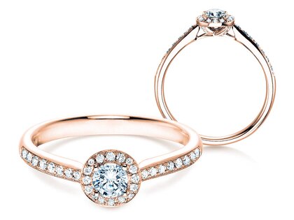 Engagement ring Halo Petite in 18K rosé gold with diamonds 0.50ct G/SI