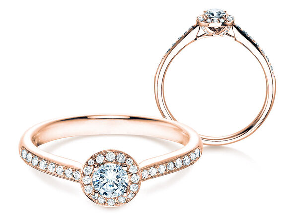 Engagement ring Halo Petite in 18K rosé gold with diamonds 0.50ct G/SI